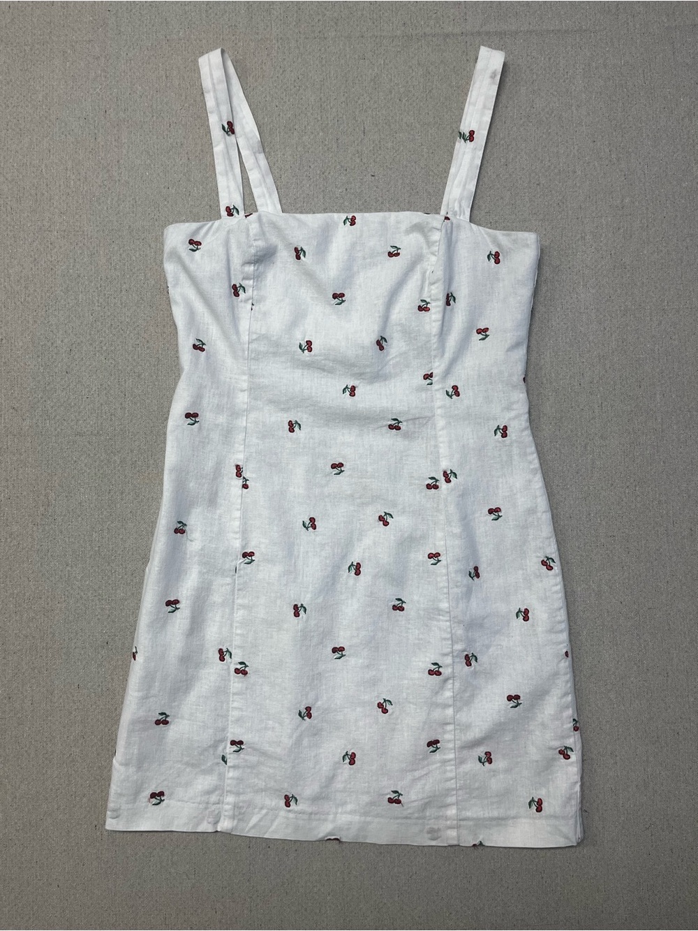 Forever 21 Cherry Print Mini Dress White Linen Blend Size Medium